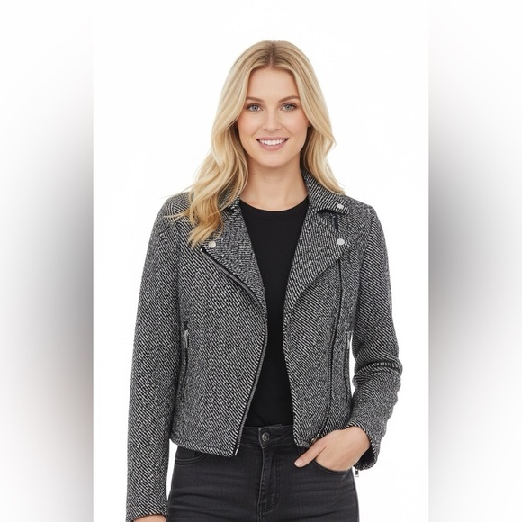 GAP Jackets & Blazers - Gap size small Moto blue tweed zippered jacket